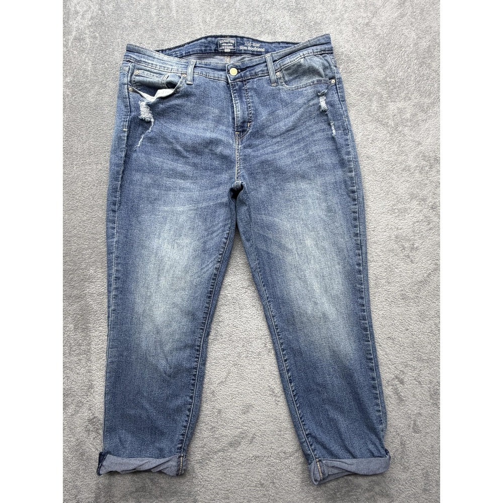 Signature By Levi Strauss‎ Mid Rise Slim Boyfriend Jeans Womens 18 Blue Stretch